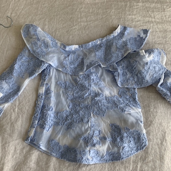 Self-Portrait Blue Floral Fil Coupé Asymmetrical One Shoulder Top size US 2 - Picture 7 of 7